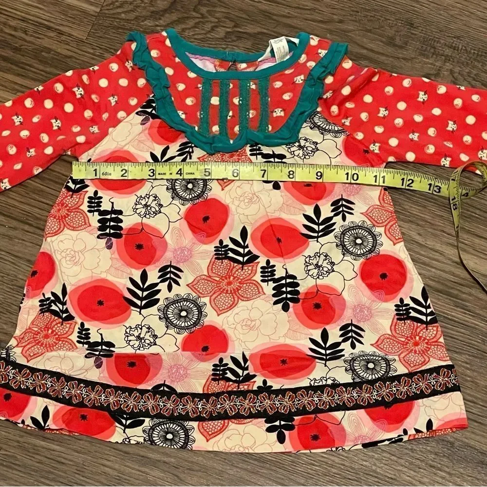 Matilda Jane Under The Tree Dress With Bloomers Red Green Cream Black 12-18 mos